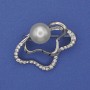 Brooch Accent with Pearl and White Rhinestones, Silver Metal, 37x30mm+