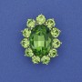 Brooch Accent with Green Crystal, Rhinestones, Silvery Metal 30x24mm+