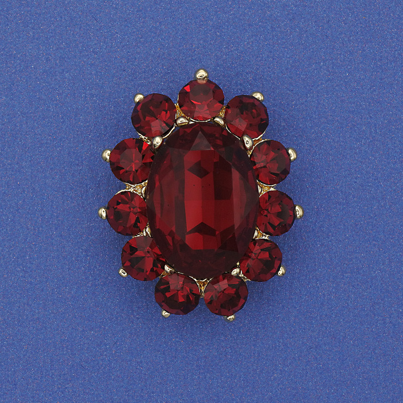 Brooch Accent with Red Crystal, rhinestones, gold-toned metal 30x24mm+