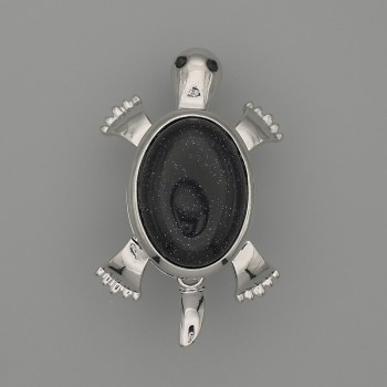 Brooch Pendant Turtle Aventurine Night of the Kaïra 52x35mm± moving parts Silver-metal