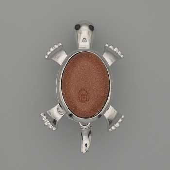 Brooch Pendant Turtle Aventurine Golden Sand 52x35mm± moving parts silver metal