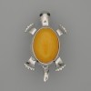 Brooch Pendant Turtle Amber artificial 52x35mm± movable parts silver metal