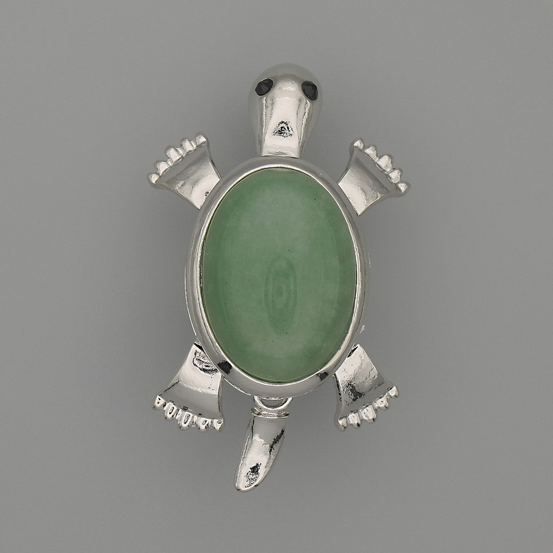 Brooch Pendant Turtle Jade 52x35mm+- movable parts silver metal