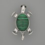 Brooch Pendant Turtle Malachite 52x35mm+- movable parts silver metal
