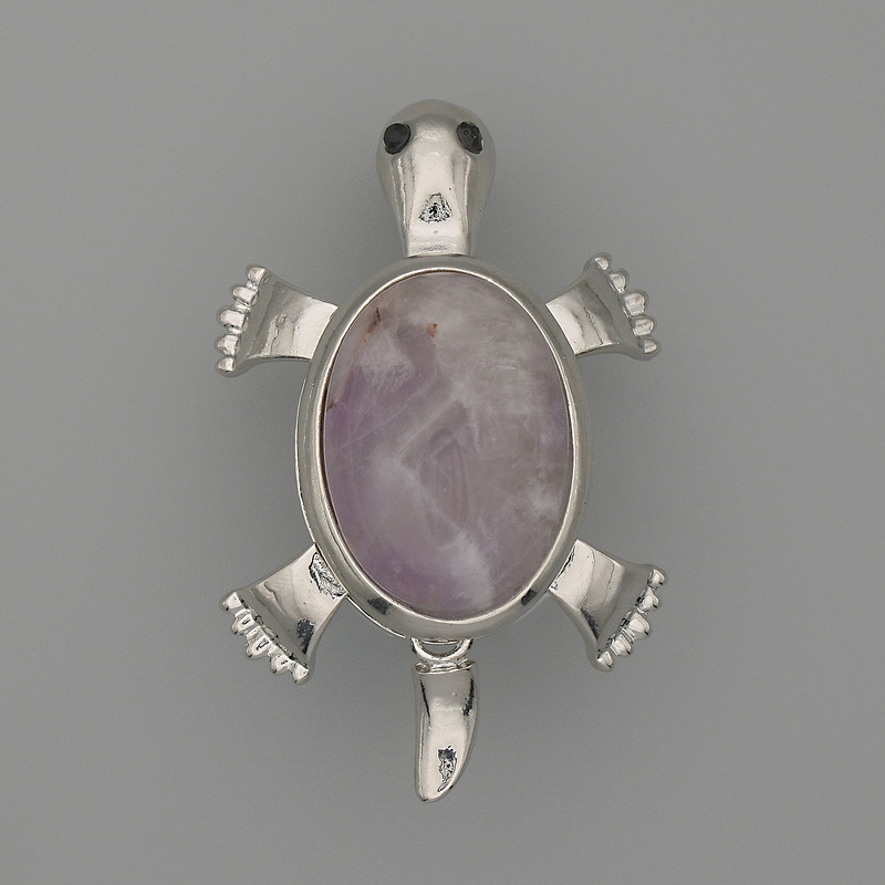 Brooch Pendant Turtle with Amethyst 52x35mm+- movable parts silver metal