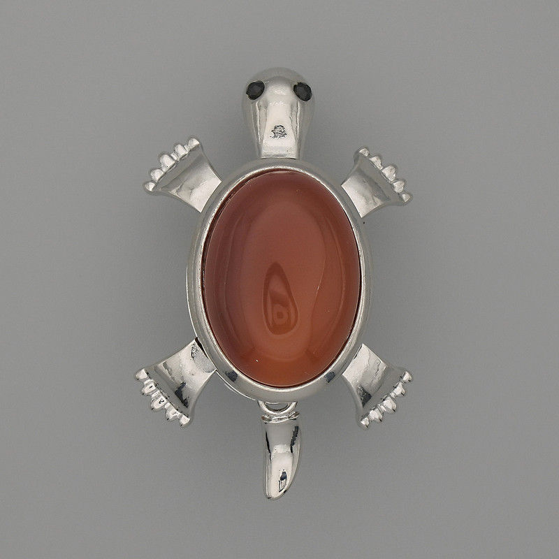 Brooch pendant Turtle Carnelian 52x35mm± moving parts, silver metal