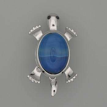 Brooch Pendant Turtle Agate 52x35mm± movable parts silver metal