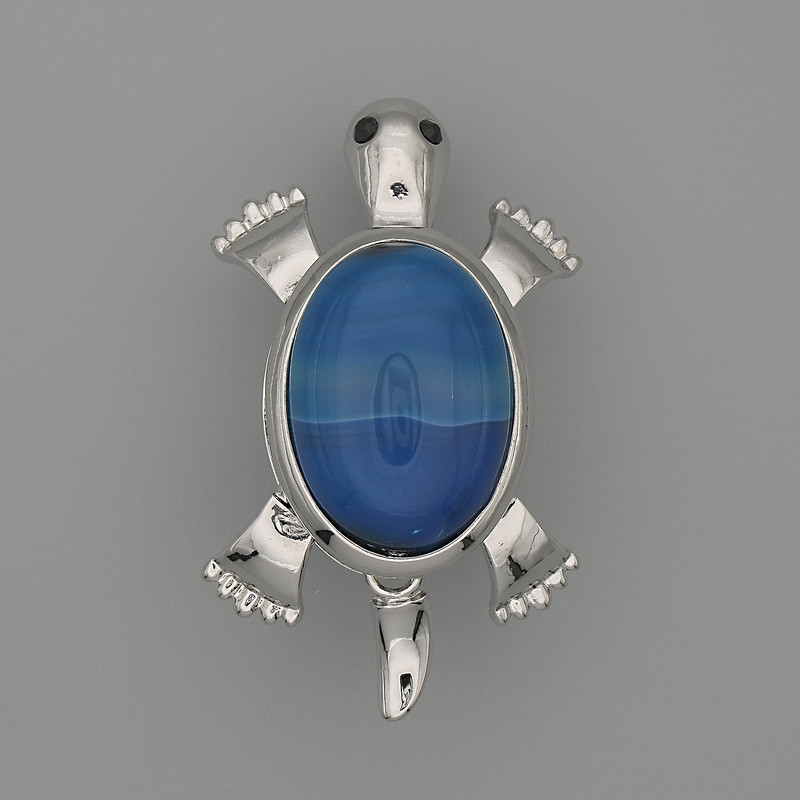 Brooch Pendant Turtle Agate 52x35mm± movable parts silver metal