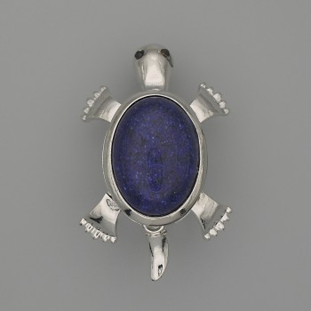 Brooch-Pendant Turtle Larimar 52x35mm± movable parts silver metal