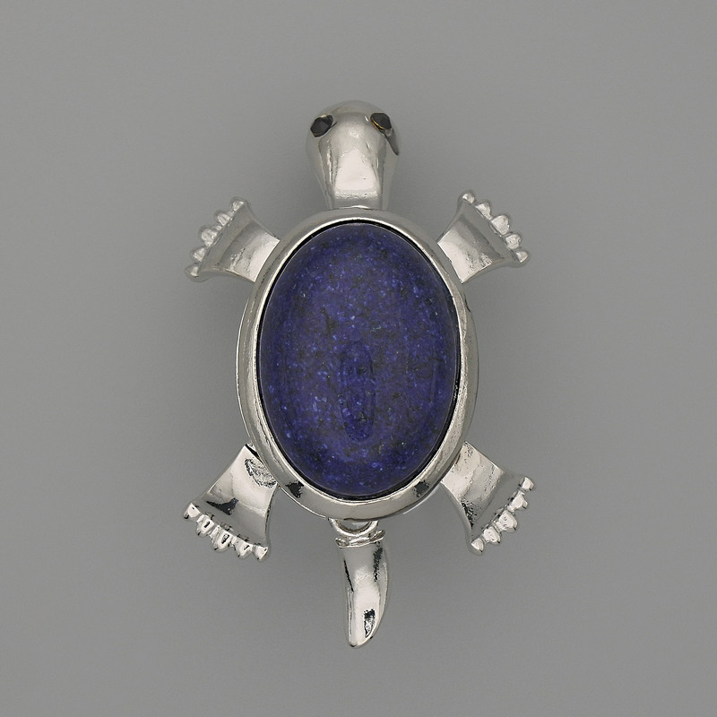 Brooch-Pendant Turtle Larimar 52x35mm± movable parts silver metal