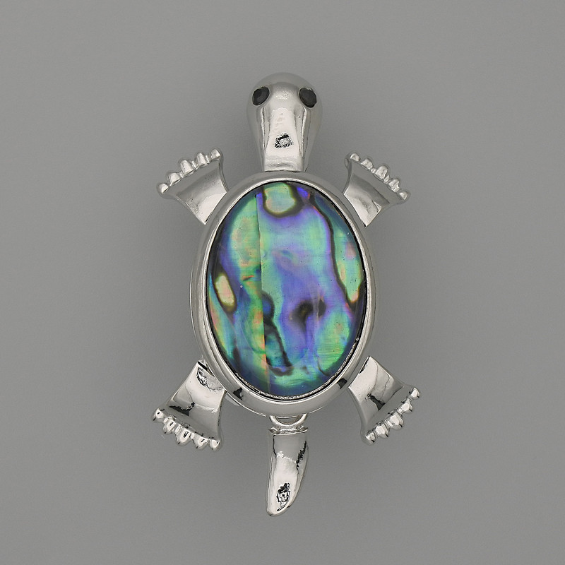 Brooch Pendant Turtle Hematite 52x35mm± movable parts silver metal