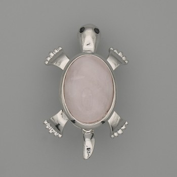 Brooch-Pendant Turtle Pink Quartz 52x35mm± movable parts, silver metal