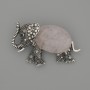 Brooch Pendant Elephant Pink Quartz 45x27mm+- black inlays silver metal