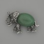 Brooch Pendant Elephant Jade 45x27mm± black crystals Silver-tone metal