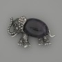 Brooch-Pendant Elephant Amethyst 45x27mm± black faceted stones, silver metal