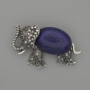 Brooch Pendant Elephant Lazurite 45x27mm± Black Onyx Silver Metal
