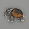 Brooch Pendant Elephant Tiger's Eye 45×27mm+- black links silver metal