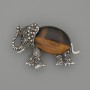 Brooch Pendant Elephant Tiger's Eye 45×27mm+- black links silver metal