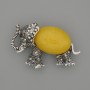 Brooch Pendant Elephant Amber artificial 45x27mm+- black stones silver metal