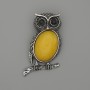 Brooch Pendant Owl Amber artificial 45x25mm+- black stones silver metal