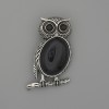 Brooch Pendant Owl Aventurine Night of Kaïra 45x25mm+- black rhinestones silver metal