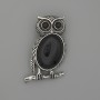 Brooch Pendant Owl Aventurine Night of Kaïra 45x25mm+- black rhinestones silver metal