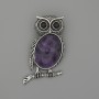 Brooch Pendant Owl with Amethyst 45x25mm+- black accents silver metal