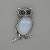 Brooch Pendant Owl with Moonstone 45x25mm± black facets silver metal
