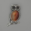 Brooch Pendant Owl Coralstone 45x25mm± black with silver metal
