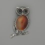 Brooch Pendant Owl Coralstone 45x25mm± black with silver metal