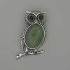 Brooch Pendant Owl Jade 45x25mm± black Crystalized silver metal