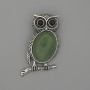 Brooch Pendant Owl Jade 45x25mm± black Crystalized silver metal