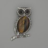 Brooch Pendant Owl with Tiger's Eye 45×25mm± black with silver metal