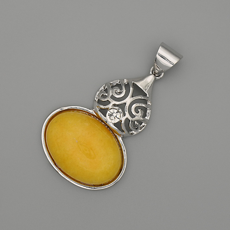 Pendant Cabochon Artificial Amber 50×28mm± Silvered Metal