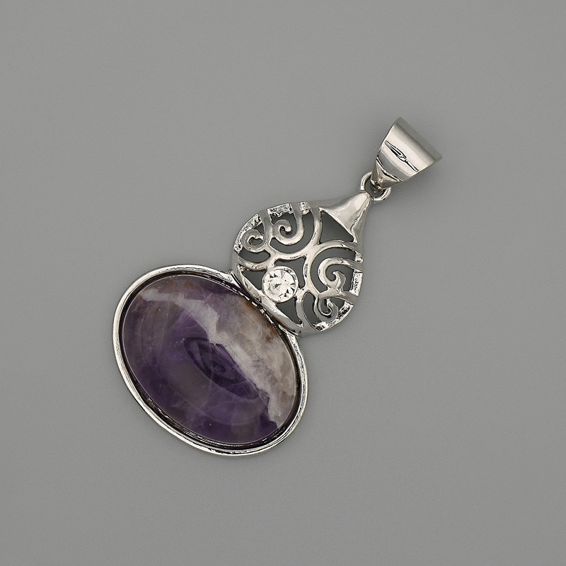 Amethyst Cabochon Pendant 50×28mm ± Silver Metal