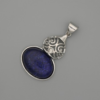 Lapis Lazuli Cabochon Pendant 50x28mm± with Silver Metal