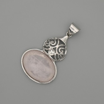 Cabochon Pendant Rose Quartz 50x28mm± Silver Metal