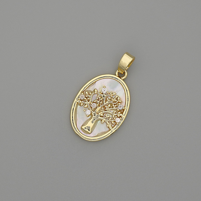 Pendant Mother-of-Pearl Tree 18x13mm±, length 25mm± golden metal