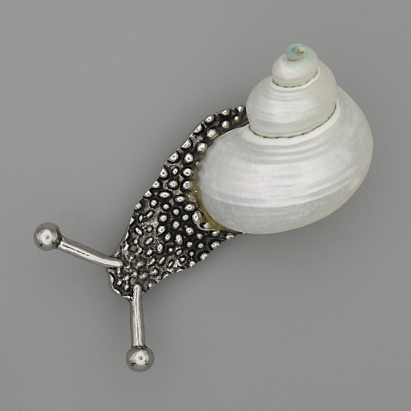 Brooch Pendant Snail Silvered Metal 58x20x23mm+