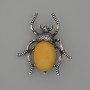 Brooch Pendant Beetle Pendant with Artificial Amber, 44x37mm, silver metal