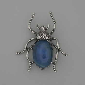 Brooch Pendant Beetle Agate 44x37mm+- silver metal