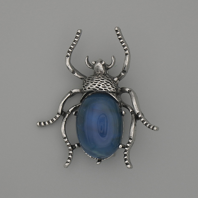 Brooch Pendant Beetle Agate 44x37mm+- silver metal