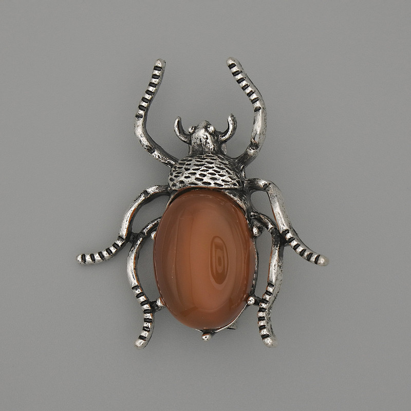 Brooch pendant Beetle Carnelian 44x37mm+- silver metal