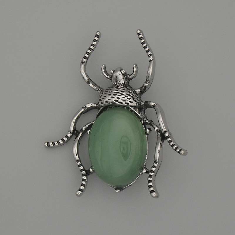 Brooch Pendant Beetle Jade 44x37mm+ silver metal