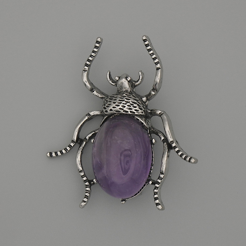 Brooch-Pendant Beetle Amethyst 44x37mm± Silver Metal