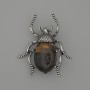 Brooch Pendant Beetle Tiger's Eye 44x37mm± Silver Metal