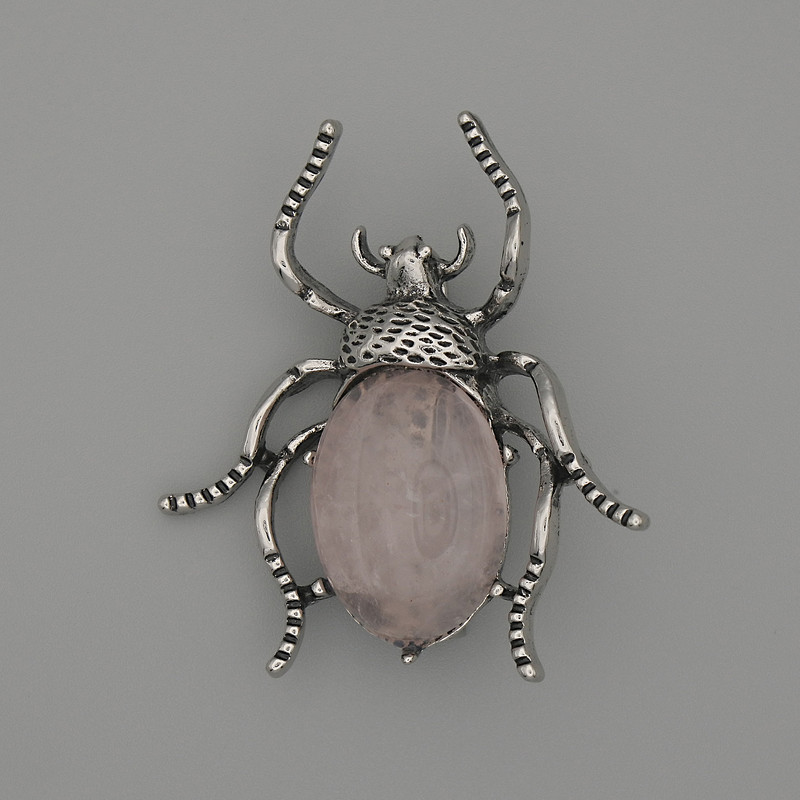 Brooch Pendant Beetle Pink Quartz 44x37mm+- silver metal