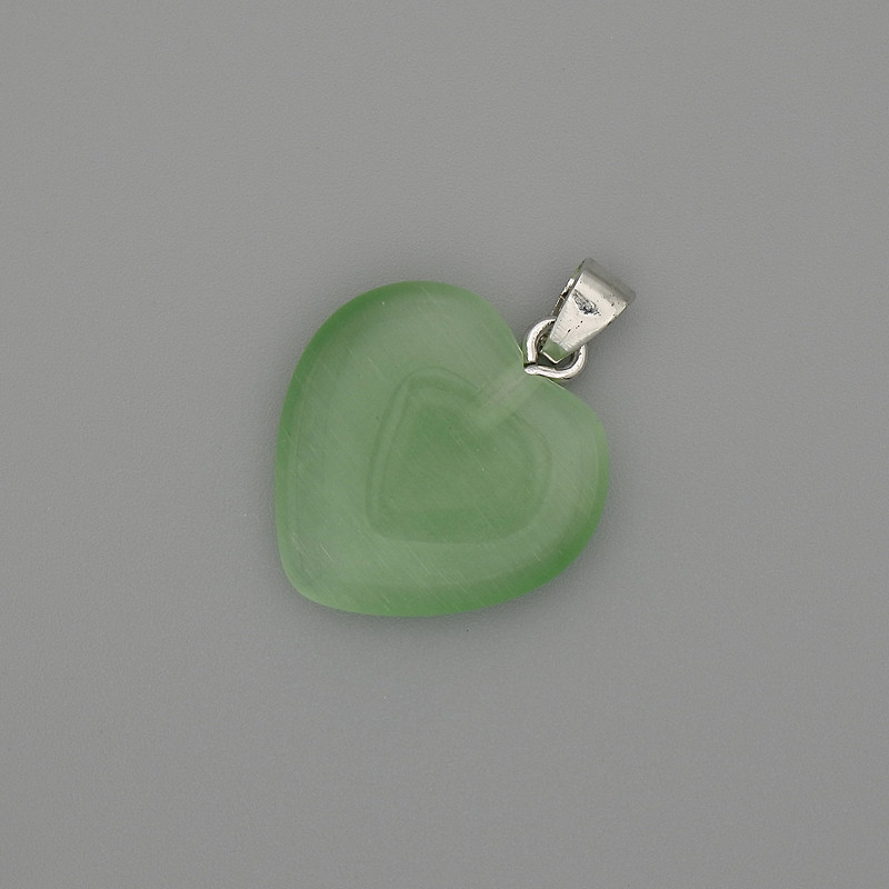 Pendant Heart Light Green Cat's Eye Silver Metal, 20×20 mm diameter ±, length 30 mm ±
