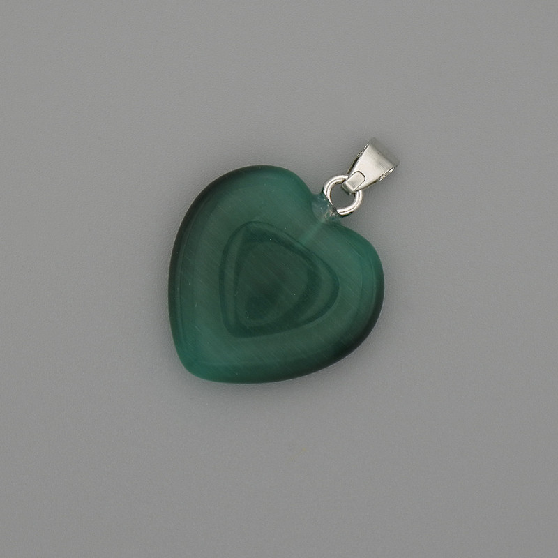 Pendant Heart green Cat's Eye silvered metal, diameter 20x20mm±, length 30mm±