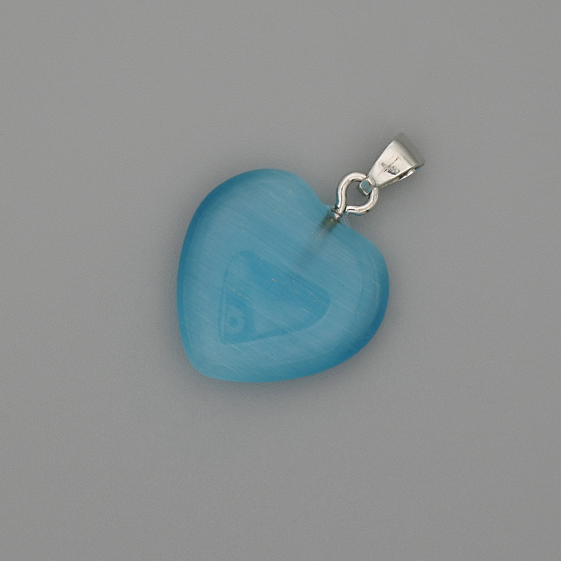 Heart-shaped Pendant Blue Cat's Eye Silver Metal, 20×20 mm ±, pendant length 30 mm ±
